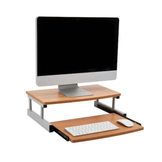 Mind Reader Brown 2-Tier Monitor Stand Riser with Sliding Drawer {1}