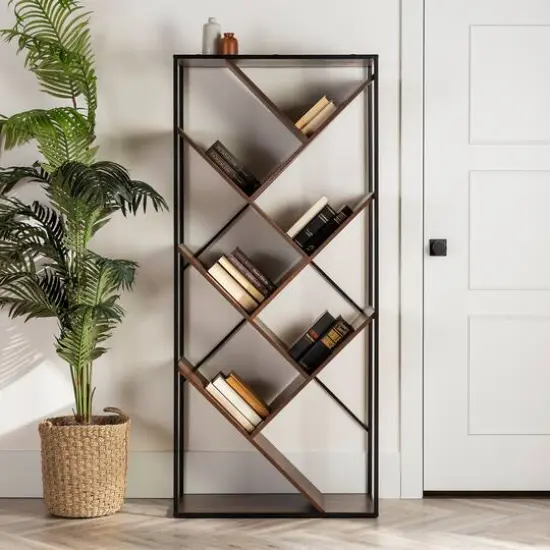 Walker Edison 68" Dark Walnut V Bookshelf {3}