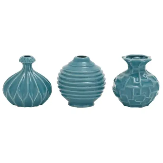 Blue Stoneware Modern Vase Set {1}