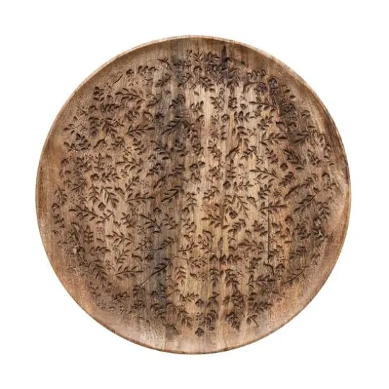 Hello Honey&reg; 15.5" Round Mango Wood Tray with Laser Etched Botanicals {3}