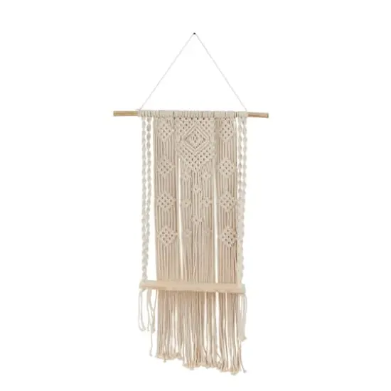 White Cotton Handmade Macrame 1 Shelf Wall Shelf 25" x 6" x 55" {3}
