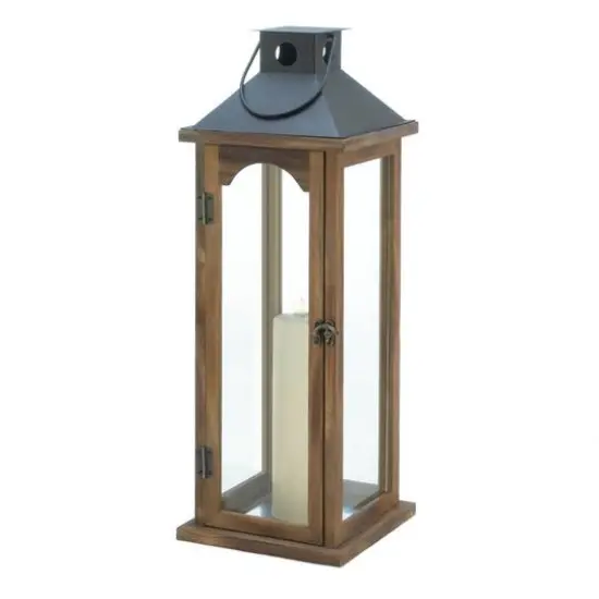 22.25" Simple Metal Top Wooden Lantern {6}
