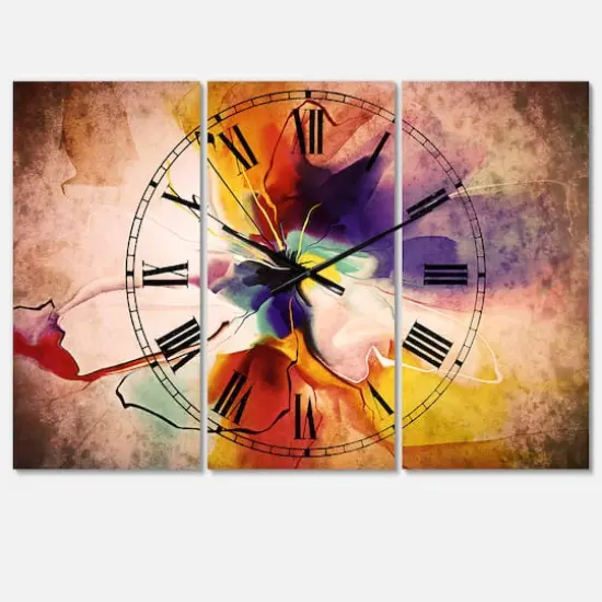 Designart Creative Flower In Multiple Colors Multipanel Wall Clock {1}
