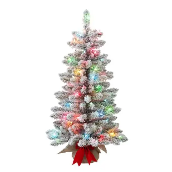 3ft. Pre-Lit Flocked Artificial Fraser Fir Christmas Tree, Multicolor Lights {1}