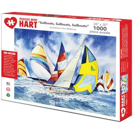 Hart Puzzles Sailboats, Sailboats, Sailboats by Kathleen Parr McKenna 1,000 Piece Jigsaw Puzzle {1}
