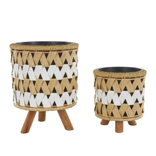 Brown Jute Rope Geometric Woven Chevron Planter Set {7}