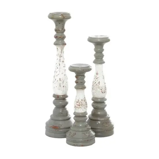 20" White & Gray Wood Farmhouse Candlestick Holder Set {3}