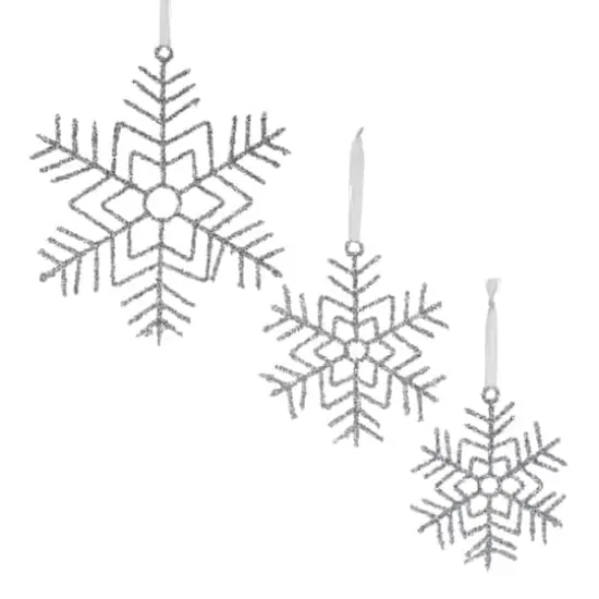 Glittered Silver Snowflake Wire Ornament Set {3}