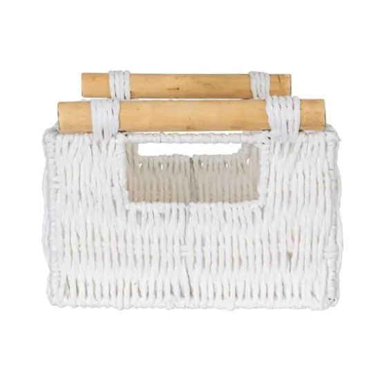 Household Essentials Paper Rope with Wooden Handles Basket Set White {8}