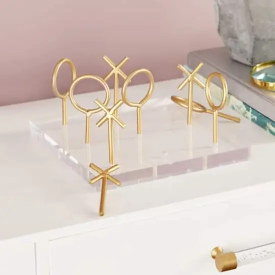 CosmoLiving by Cosmopolitan Gold & White Acrylic Glam Tic-Tac-Toe Game Set {9}