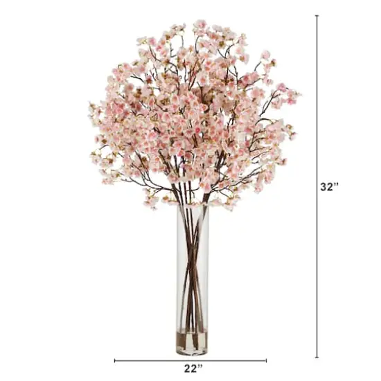 32" Artificial Cherry Blossom Arrangement with Glass Cylinder Vase {3}