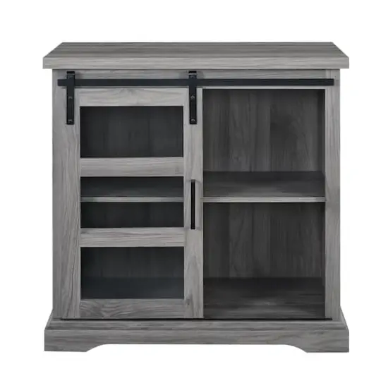 Walker Edison 32" Slate Grey Sliding Glass Door Modern Accent Cabinet {3}