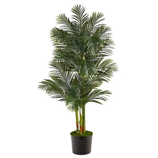6ft. Golden Cane Artificial Palm Tree in Black Tin Planter {1}