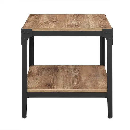 Walker Edison Barnwood Angle Iron Rustic Wood Side Table Set {4}