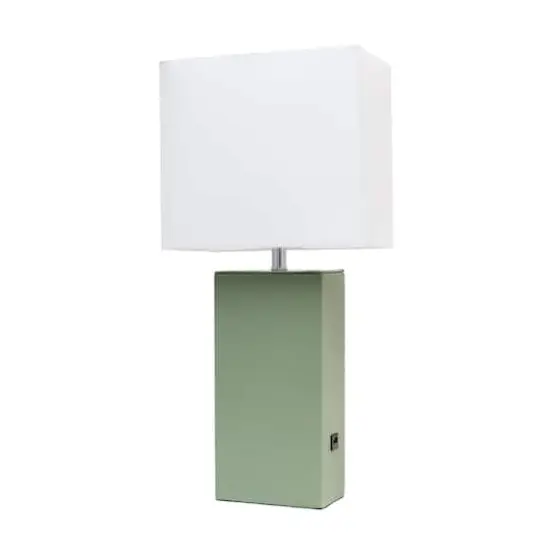 Lalia Home Lexington 21" Sage Green Leather Base Table Lamp with USB Port {1}