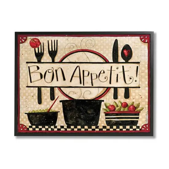 Stupell Industries Bon Appetit Vintage Kitchen Cooking Charm Black Framed Wall Art {1}