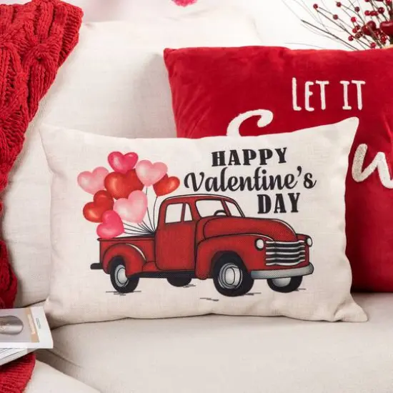 Glitzhome&reg; 18" Faux Burlap Happy Valentine's Truck Pillow {3}