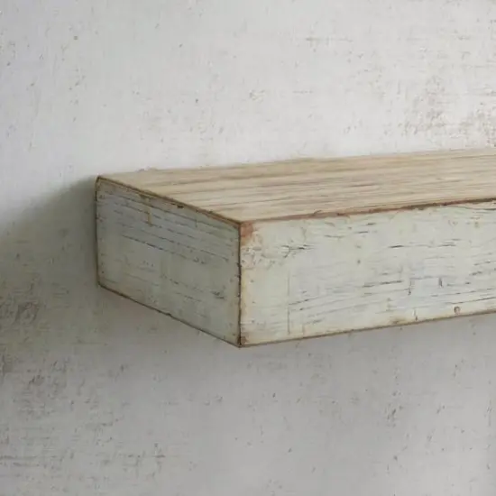 Large Whitewashed Wood Floating Wall Shelf {4}