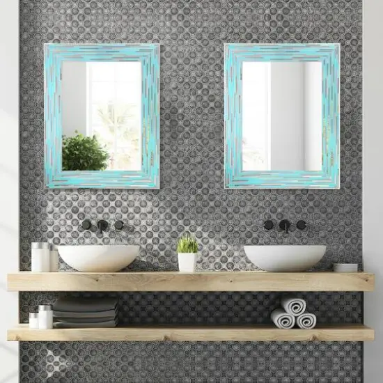 Head West Frameless Reeded Mosaic Printed Wall D&eacute;cor Mirror Blue Sea {10}