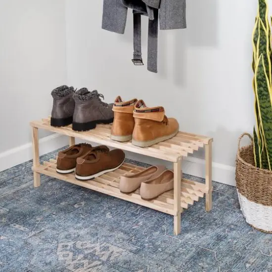 Honey Can Do 2-Tier Natural Wood Shoe Rack {1}