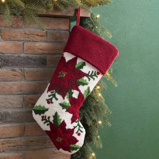 Glitzhome&reg; 21" Poinsettia Hooked Stocking {3}