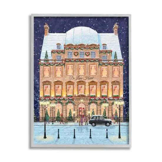 Stupell Industries Winter Hotel Christmas Festival Framed Giclee Art Gray {1}