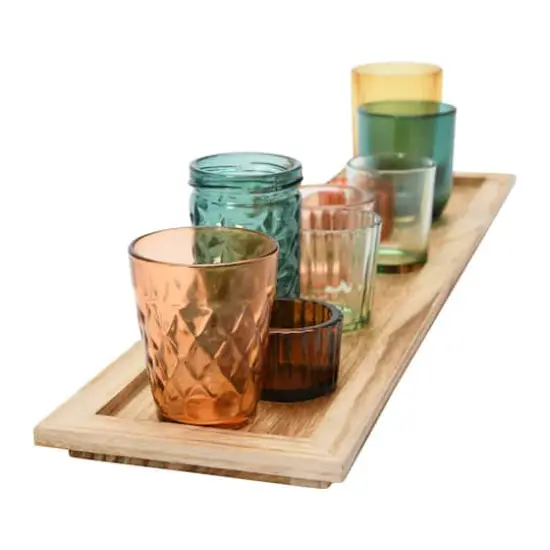 Hello Honey® Glass Votive Candle Holders & Wood Tray Set Green and Orange {6}