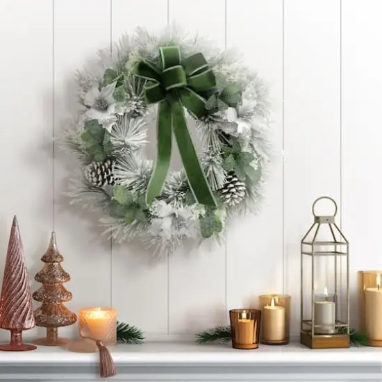 24" Adorned Flocked White Wreath {3}