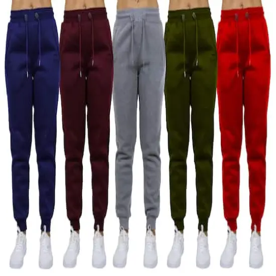 Galaxy by Harvic Women's Relaxed Fit Fleece-Lined Jogger Sweatpants 5 Pack Navy/Burgundy/Heather Gray/Olive/Red {1}