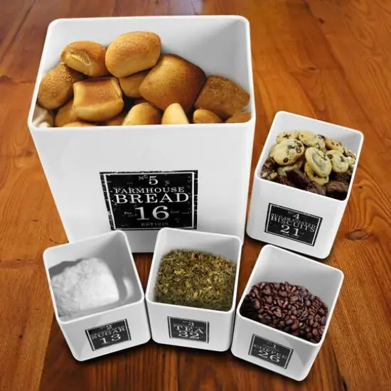 MegaChef Kitchen Food Storage & Organization Black & White 5-Piece Canister Set {9}