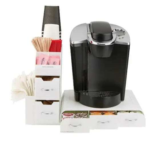 Mind Reader White 2-Piece Single Serve Coffee Pod Drawer and Condiment Organizer Caddy Station {8}