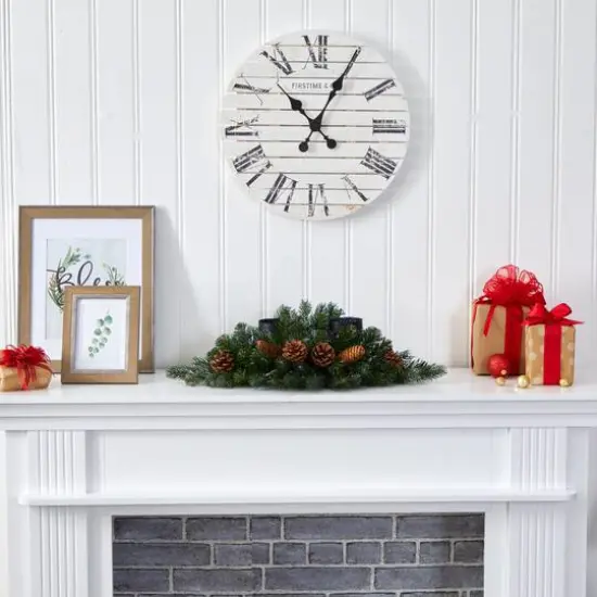 24" Pre-Lit Flocked & Glittered Pine & Pinecones Double Candelabrum {6}