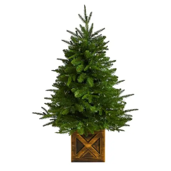 3ft. Pre-Lit Finland Fir Artificial Christmas Tree in Decorative Planter, Warm White Lights {4}