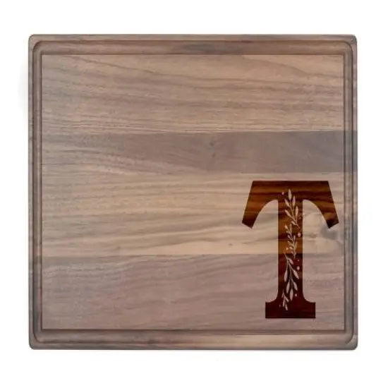 Floral Monogram Walnut Cutting Board T {1}