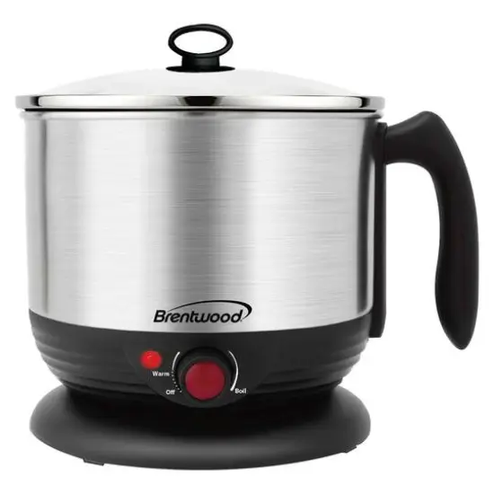 Brentwood Black 1.3qt. 600 Watt Stainless Steel Cordless Electric Hot Pot Cooker & Food Steamer With Swivel Base {1}
