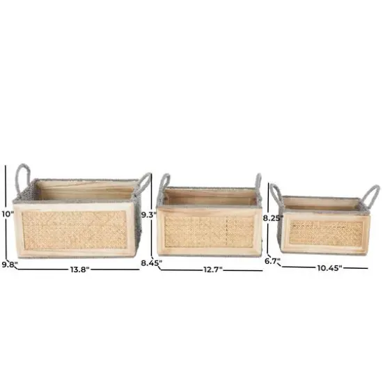 Light Brown Rattan Woven Basket with Gray Rope Handles, 3ct. {8}