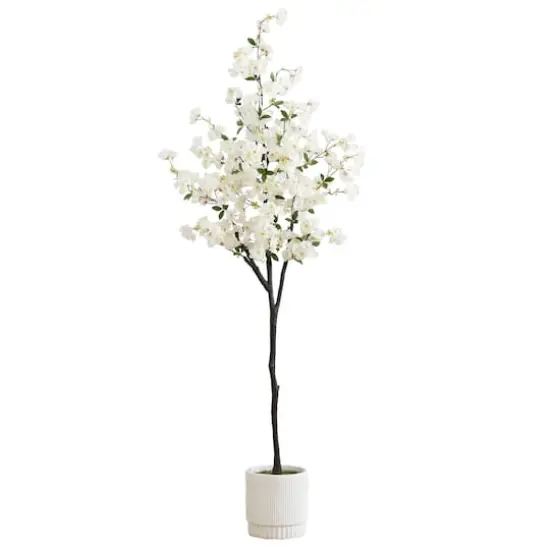6ft. Artificial Cherry Blossom Tree with White Decorative Planter {1}