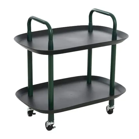 Hello Honey® Main + Mesa™ 2-Tier Modern Plastic and Metal Trolley Black and Dark Green {1}