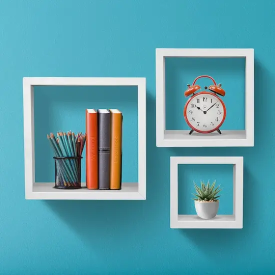 Sorbus Floating Square Shelf Set White {5}