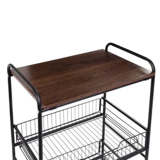 Honey Can Do Black/Walnut 3-Tier Rolling Cart {8}