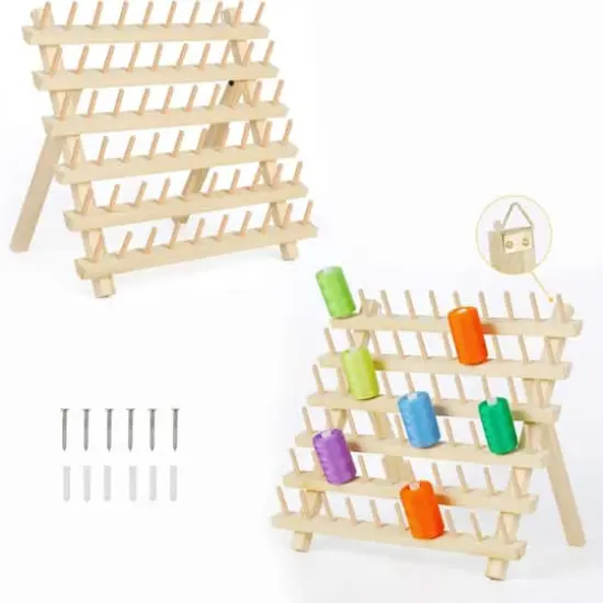 NEX&trade; Natural 60-Spool Wooden Sewing Thread Organizer Rack, 2ct. {1}