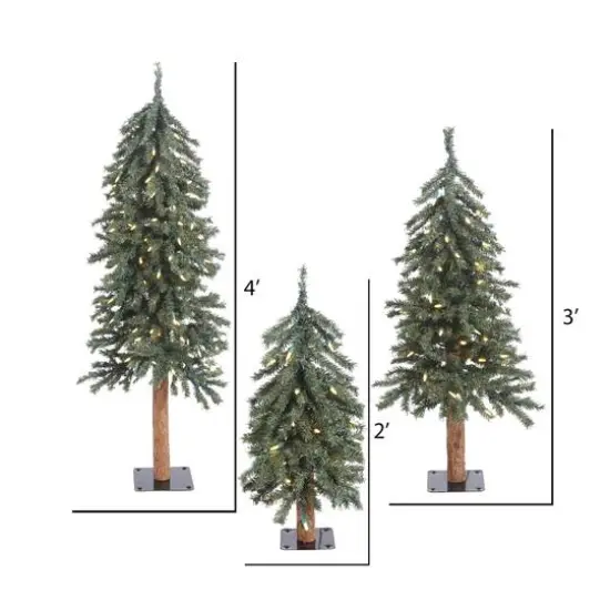 2ft., 3ft. & 4ft. Natural Bark Alpine Artificial Christmas Tree Set, Warm White Dura-Lit&reg; LED Lights {5}