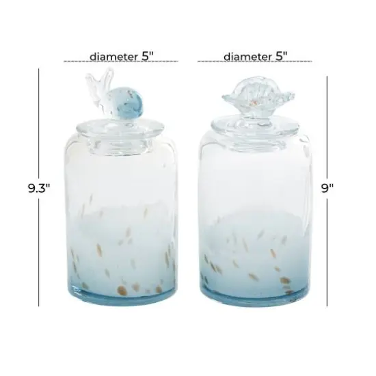 Set of 2" Blue Glass Contemporary Decorative Jars 5", 9" {9}