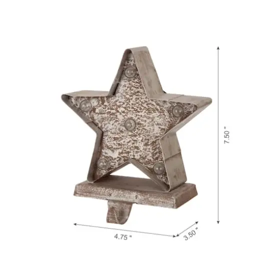 Glitzhome&reg; 8" Marquee LED Star Wooden & Metal Stocking Holder Set {6}