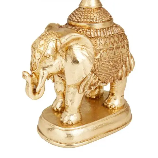 Set of 2 Gold Polystone Traditional Candle Holders, 13" x 4" x 6" {4}