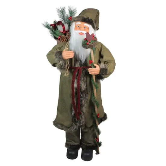 4ft. Olive Green & Burgundy Red Standing Santa Claus with Gift Bag Christmas Figure {1}