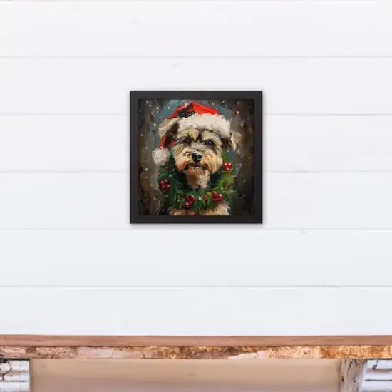 Christmas Yorkie 13.73" x 13.73" Black Framed Canvas {5}