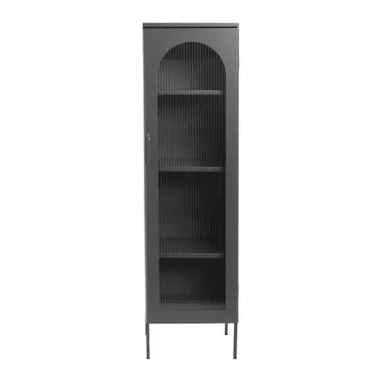 Hello Honey&reg; Solstice 5ft. Tall Metal Accent Cabinet with Arched Glass Door Gray {10}