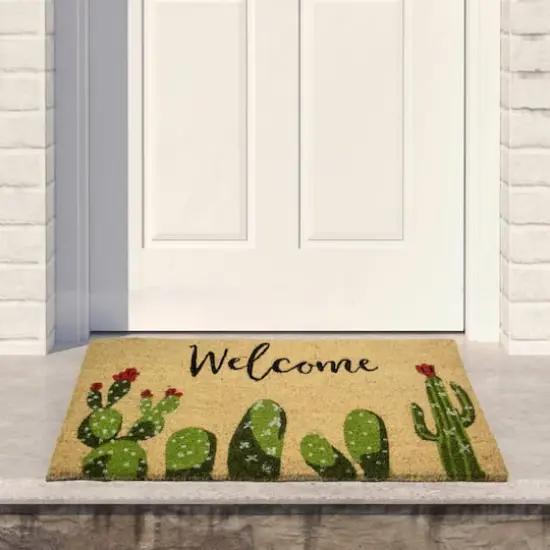 Natural Coir Tropical Cactus Welcome Doormat {3}