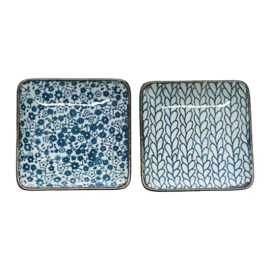 Hello Honey&reg; 4" Blue & White Hand-Painted Decorative Stoneware Plates, 4ct. {4}